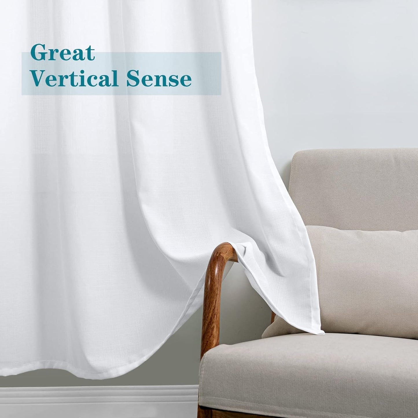 White Sheer Curtains 63 Inch Length 2 Panels for Bedroom, Light Filtering Linen Semi Sheer Privacy Curtains Grommet Opaque Textured Casual Drapes for Living Room, 52 X 63 Inch