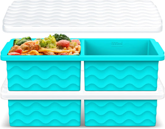 Silicone Freezer Tray with Lid – 2-Cup Soup Freezer Container Molds, Large Ice Cube Trays for Freezing Soup, Sauce & Broth, Meal Prep & Food Storage – Oven & Dishwasher Safe, 2-Pack