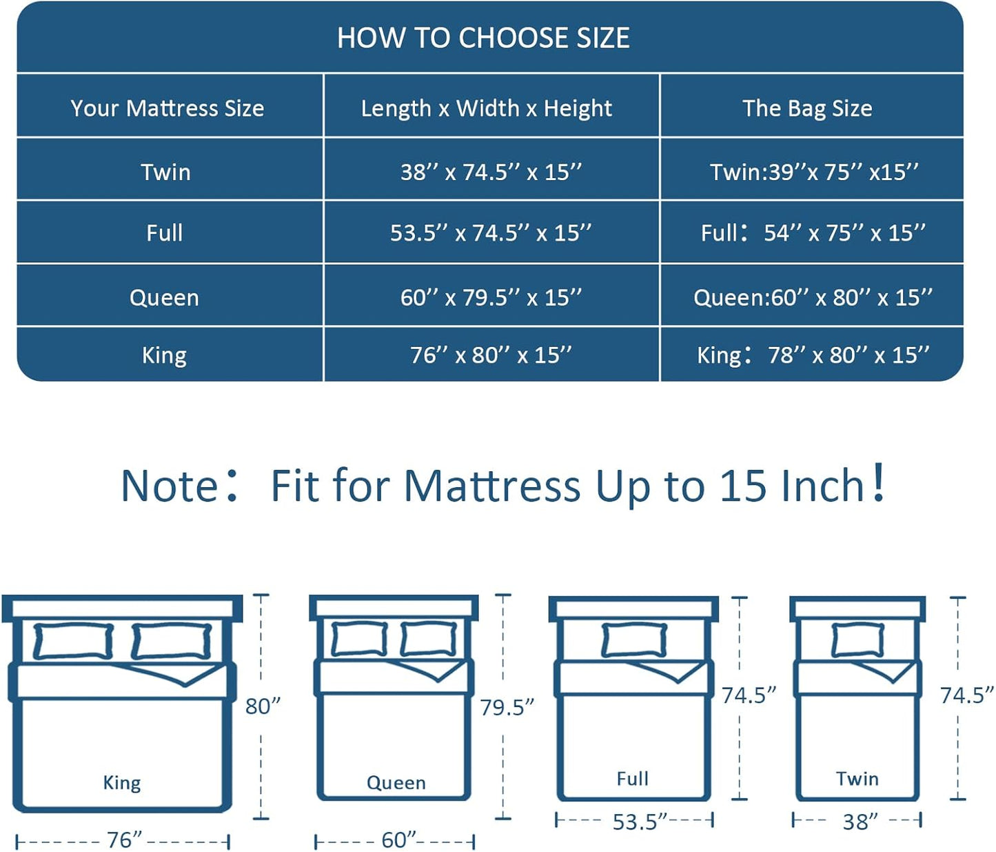 Queen Mattress Bags for Moving, Waterproof Reusable Storage Bag, Strong Zipper, Extra Heavy Duty Easy Carrier Protector for Moving, Fits up to 15 Inch