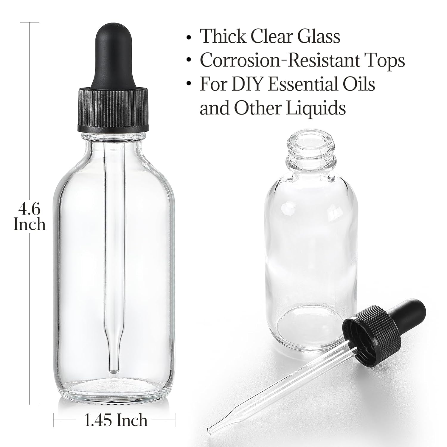 12 Pack, 2 Oz Glass Eye Dropper Bottles W/ 3 Stainless Steel Funnels & 1 Long Pipette Dropper & 24 Labels - 60Ml Clear Tincture Bottles for Essential Oils, Liquids - Leakproof Travel Essential Bottles