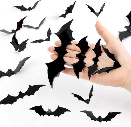 Halloween Decorations - 60 Pcs Halloween Bats Wall Decor, 3D Black Bat Stickers for Party Indoor Outdoor Party Supplies, Scary Bats for Wall Decals for Home, Window & Party Decorations