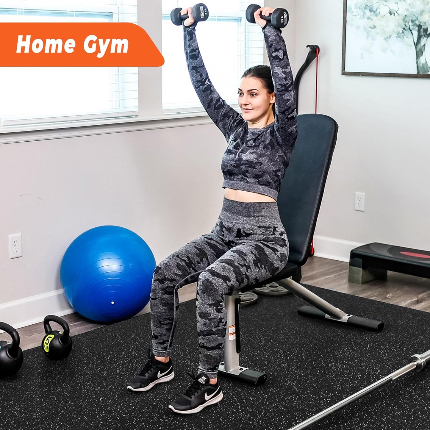 24-Piece High-Density EVA Foam Exercise Mats with Rubber Top, 0.4'' Thickness, 96 Sq Ft Interlocking Gym Flooring for Home Use, Black/Grey