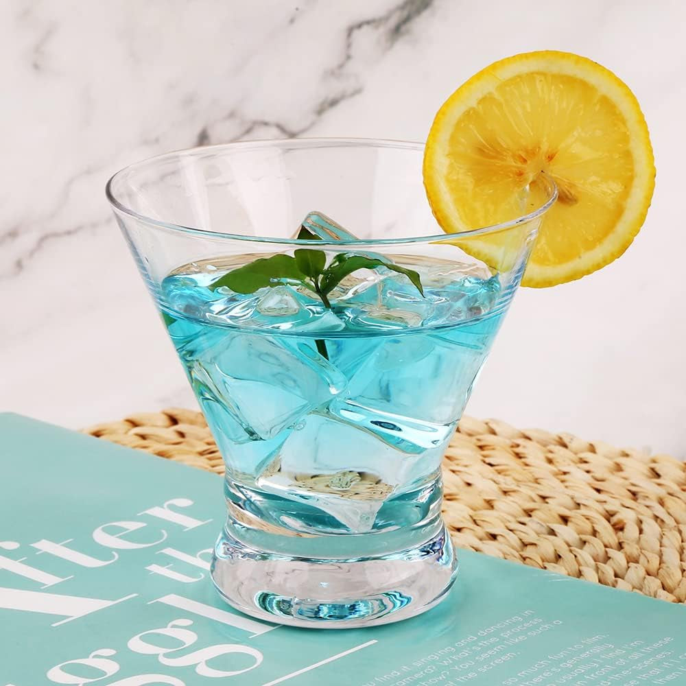 Set of 6 Martini Glasses - 8-Ounce Cinched Design Cocktail Glasses with Heavy Base, Stemless Construction for Stability - Sturdy and Elegant Cosmopolitan Bar Glasses (Glass, Clear6Pcs)