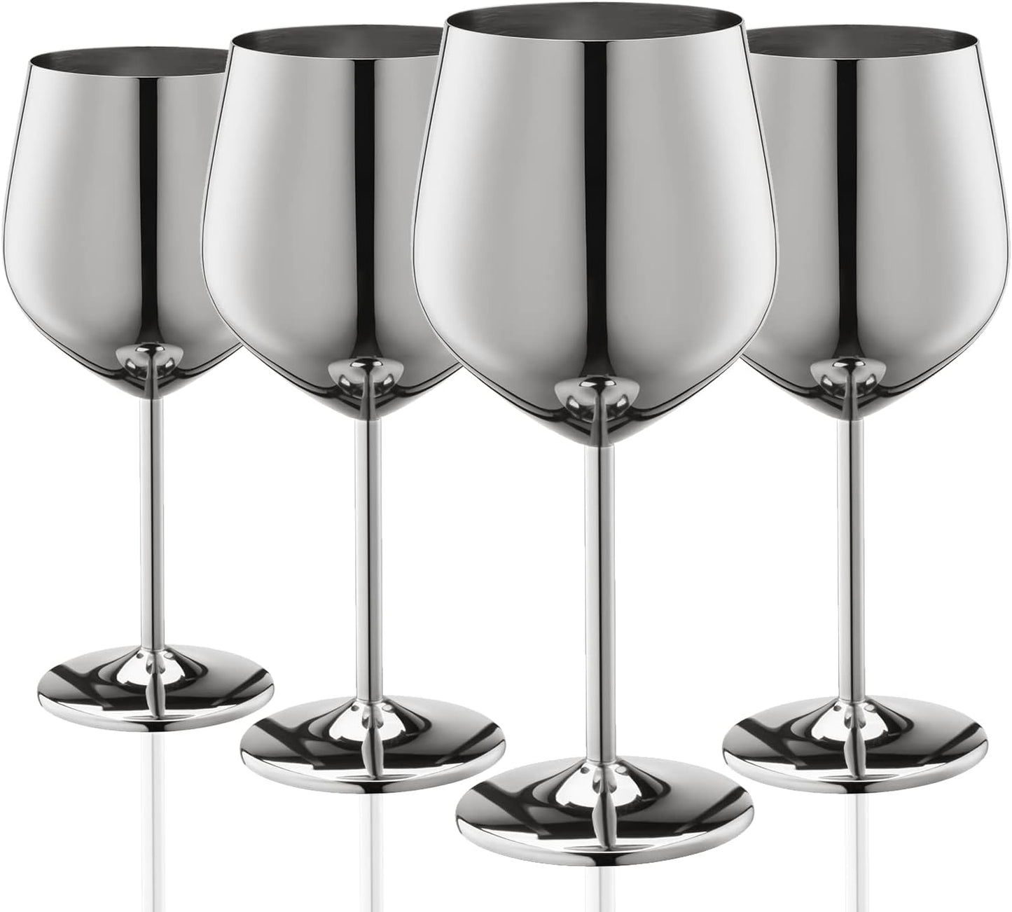 Stainless Steel Wine Glasses Set of 4, 18Oz Unbreakable Metal Wine Glass, Fancy, Unique Wine Goblets for Outdoor, Travel, Camping and Pool, Ideal Gift for Wine Lovers (Silver)