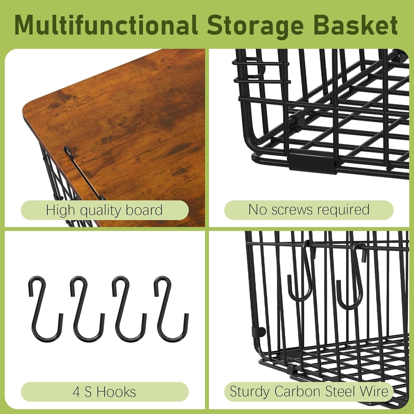 2 Pack Stackable Wire Basket with Wood Top,Pantry Organizer and Storage,Potato Basket Onion Storage for Kitchen Counter,Spice Organizer for Cabinet