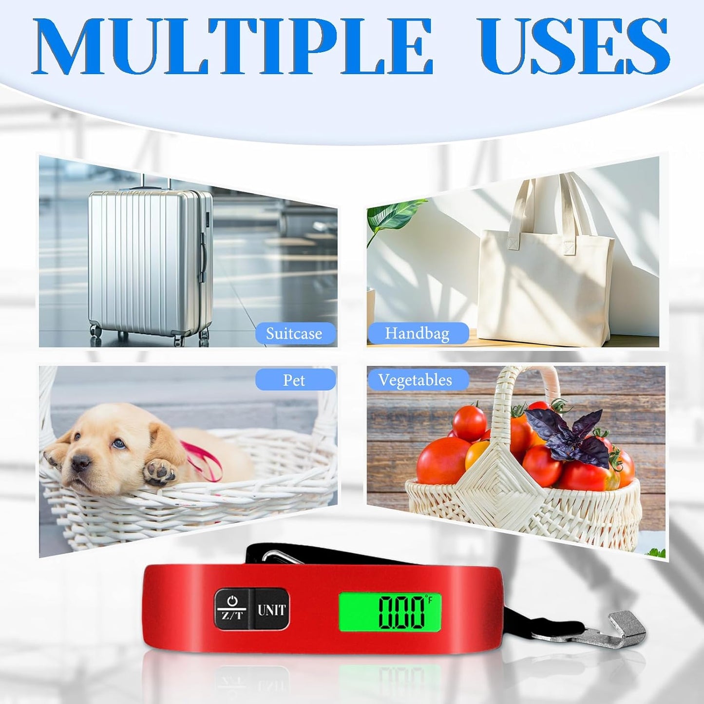 Luggage Scale, 110Lb Luggage Weight Scale with 4 Unit Switching Functions&Led Display, Luggage Scale Travel Digital for Weighing Luggage, Backpacks, Packages and Markets(Red)