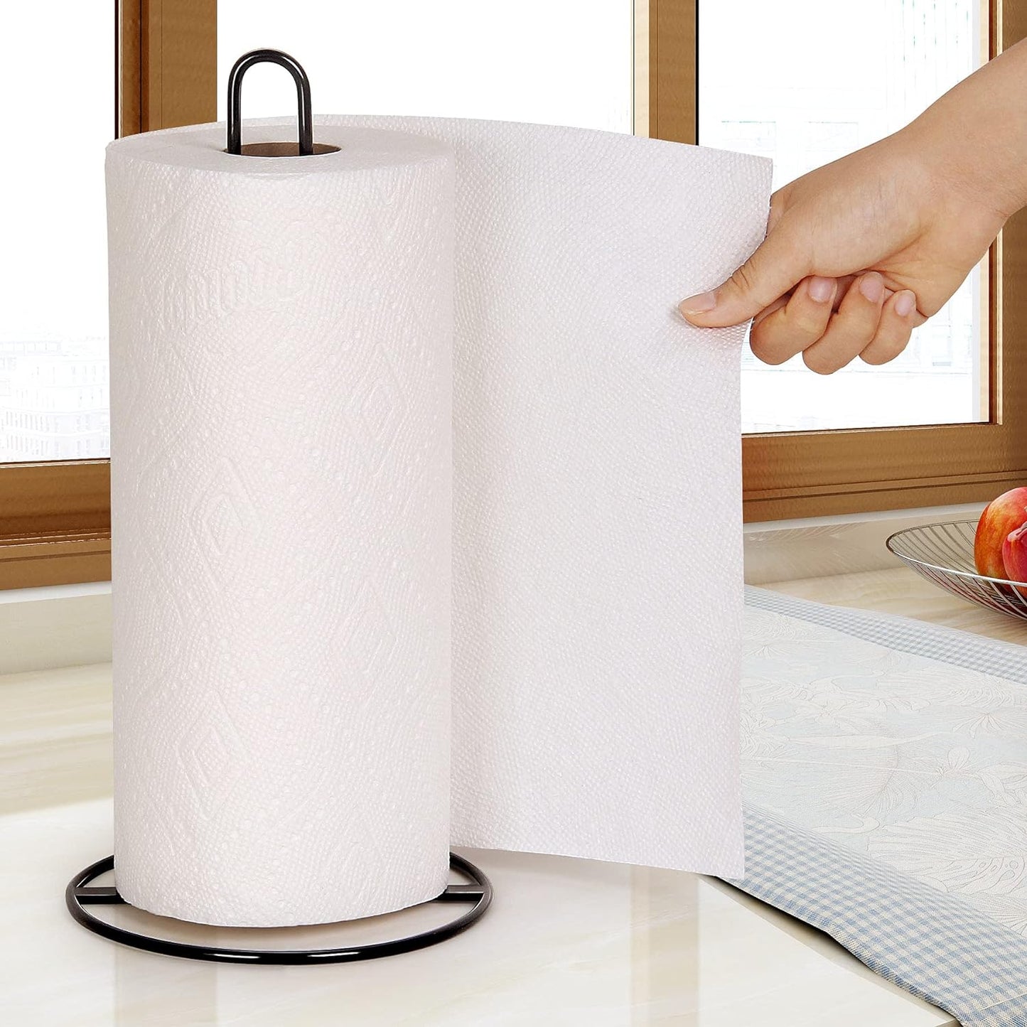 Paper Towel Holder Countertop, , Kitchen Paper Towel Stand Holder for Kitchen Organization and Storage, Paper Towel Holders for Standard and Large Size Rolls (Black)