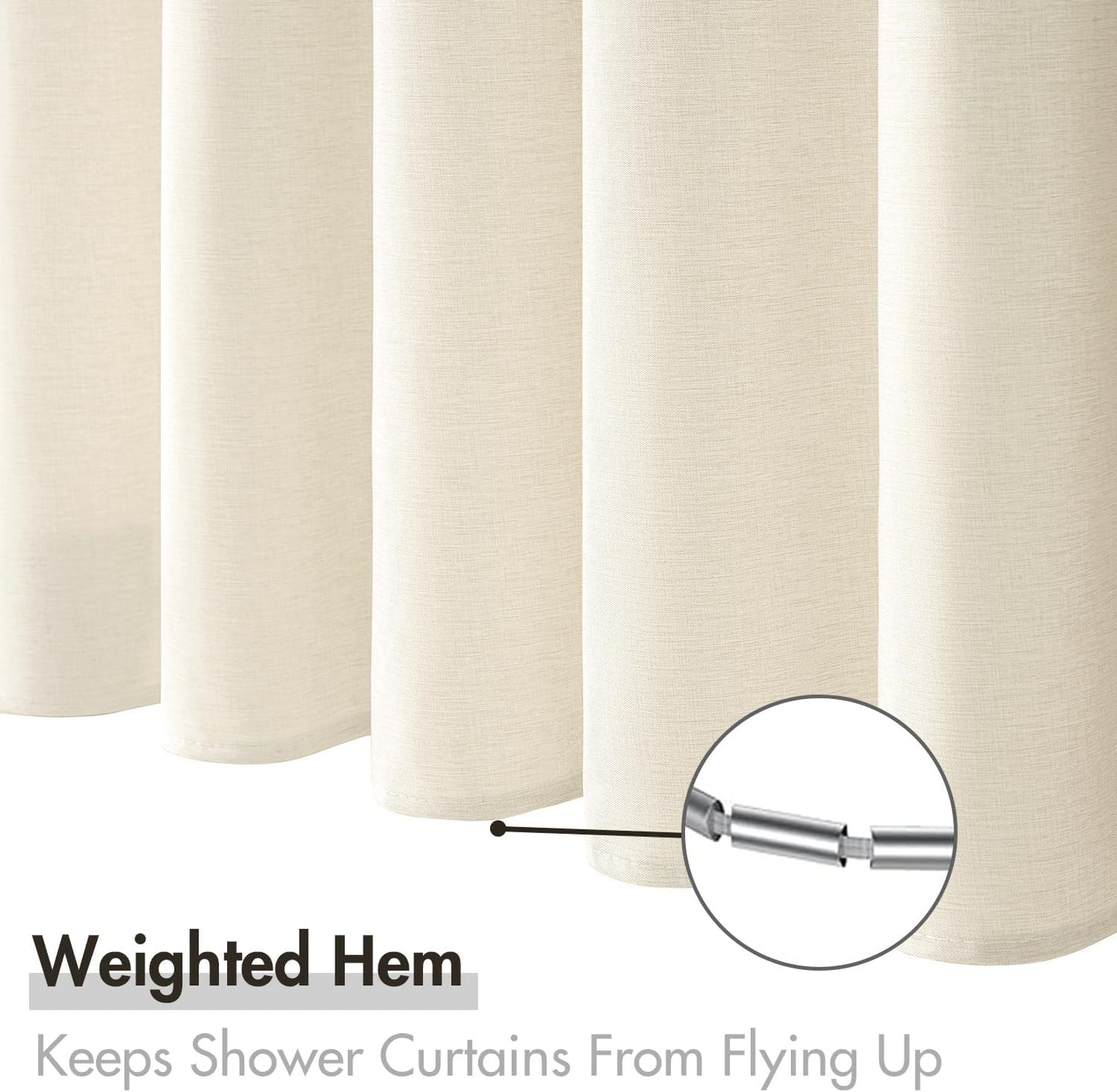 Extra Long Waterproof Linen Shower Curtain Set, 84 Inches with 12 Metal Hooks, Washable Heavy Fabric for Bathroom and Hotel, 72 x 84 Inches, Ivory