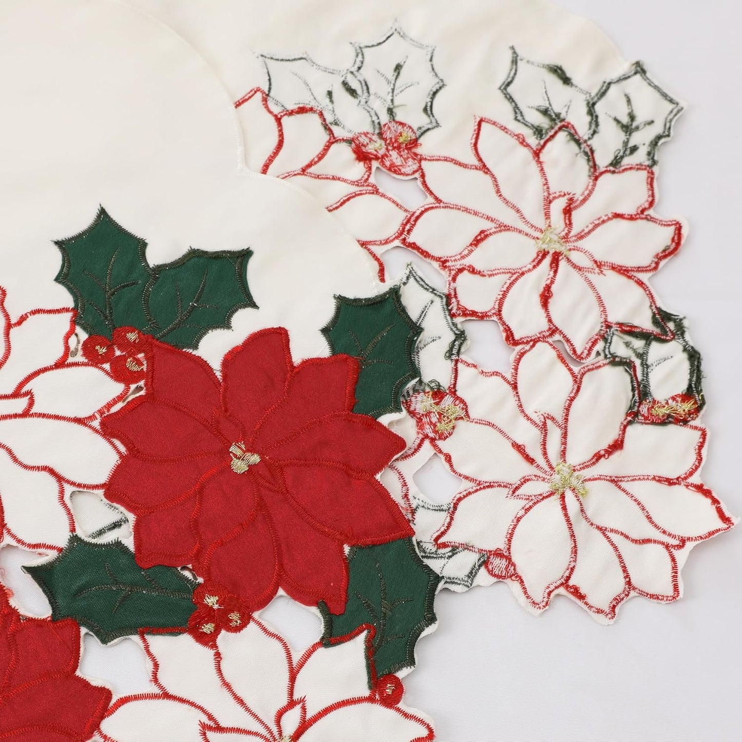 Christmas White Table Runner 13X70 Inches Long, Embroidered Red Poinsettia Flower Christmas Runner for Table, Xmas Dresser Scarves Holiday Parties Kitchen Farmhouse Dinner Decor