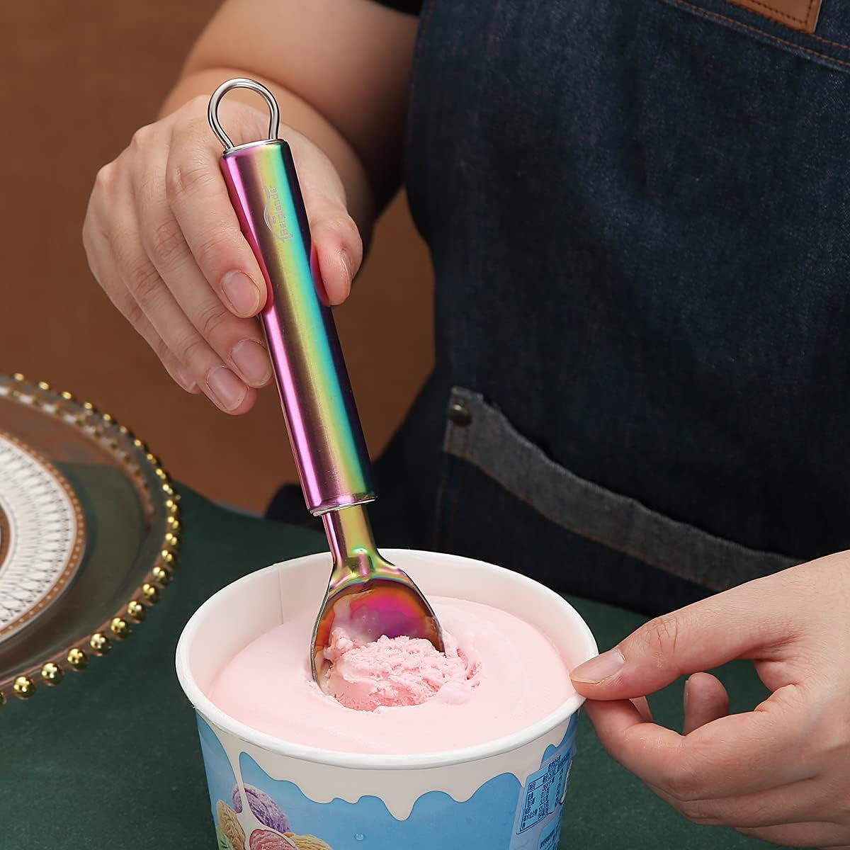 Titanium Plated Stainless Steel Ice Cream Scoop and Cookie Melon Baller, Dishwasher Safe Specialty Tool
