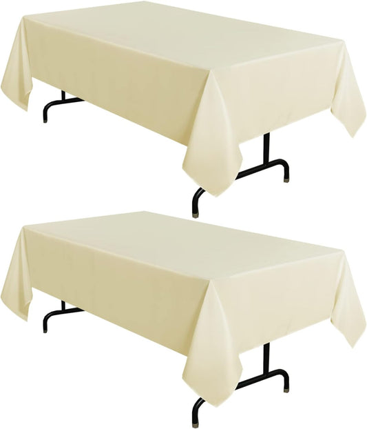 2 Pack Beige Tablecloth 60 X 102 Inch, Rectangle 6 Feet Table Cloth - Stain and Wrinkle Resistant Washable Polyester Table Cover for Dining Tables, Buffet Parties and Camping