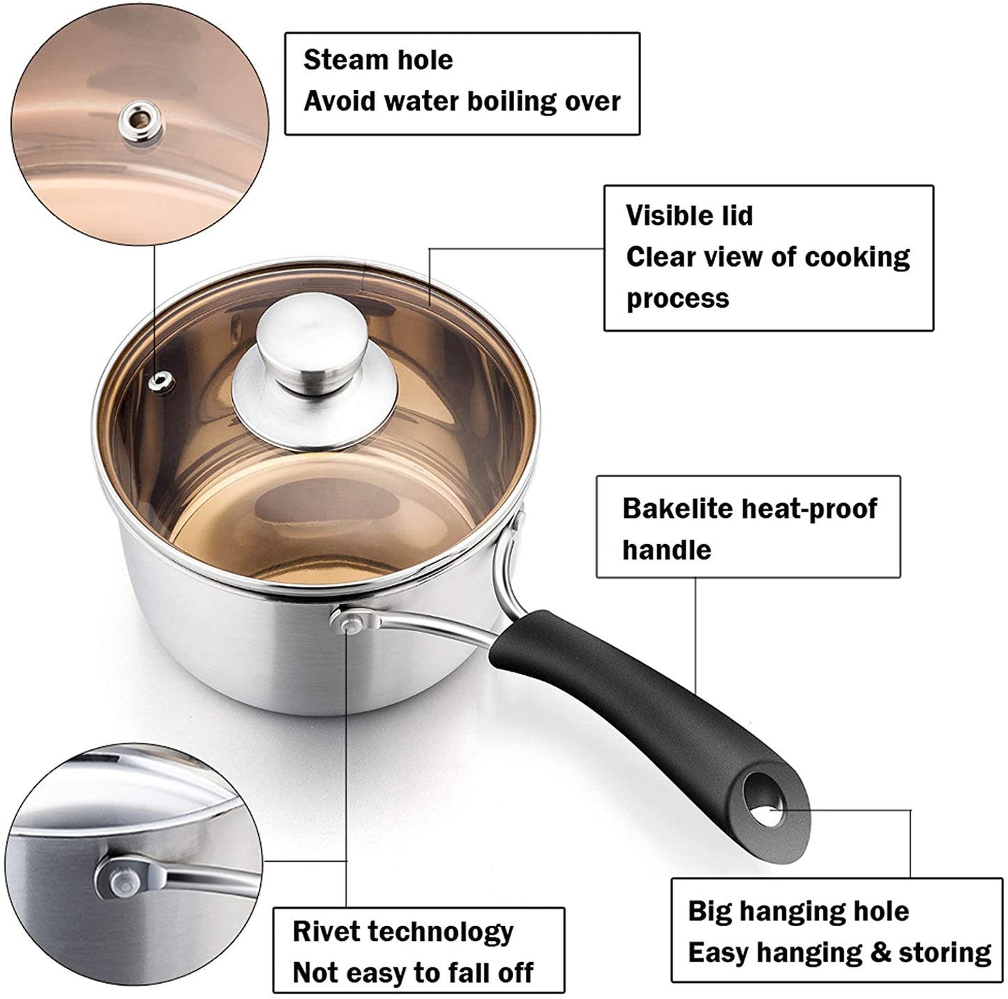 1 Quart Saucepan, Stainless Steel Saucepan with Lid, Small Sauce Pan for Home Kitchen Restaurant Cooking, Easy Clean and Dishwasher Safe