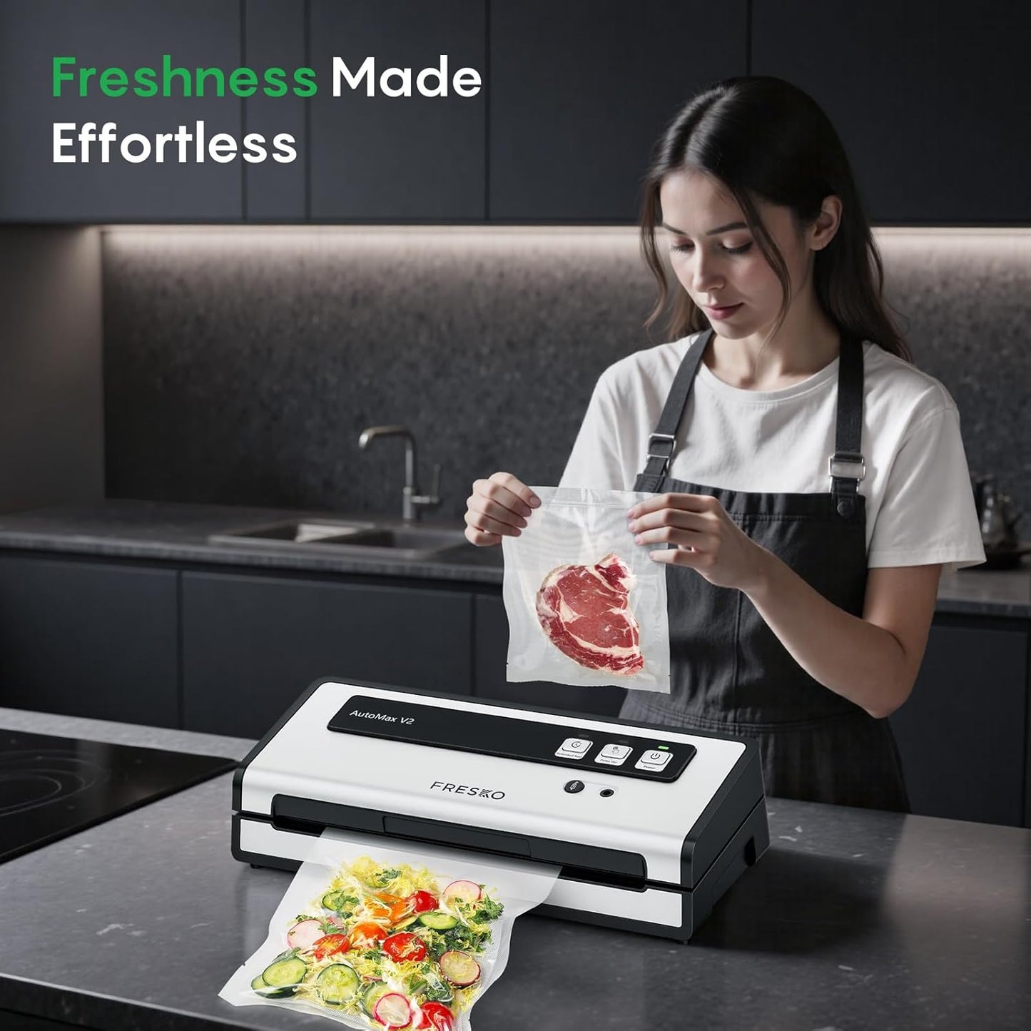 Vacuum Sealer Machine with Automatic Bag Detection, Double Heat Seal, Compact Food Sealer, Easy to Use, Starter Kit
