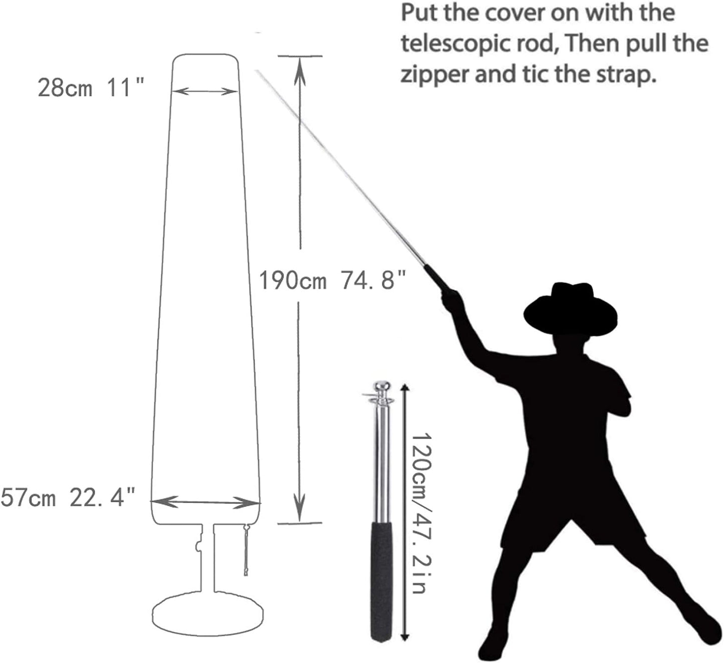 Umbarlla Cover Waterproof Heavy Duty 600D Oxford Patio Umbrella Cover for 7Ft to 10Ft Umbrella Covers for Umbrellas Outdoor Garden Umbrellas Parasol Cover with Push Rod
