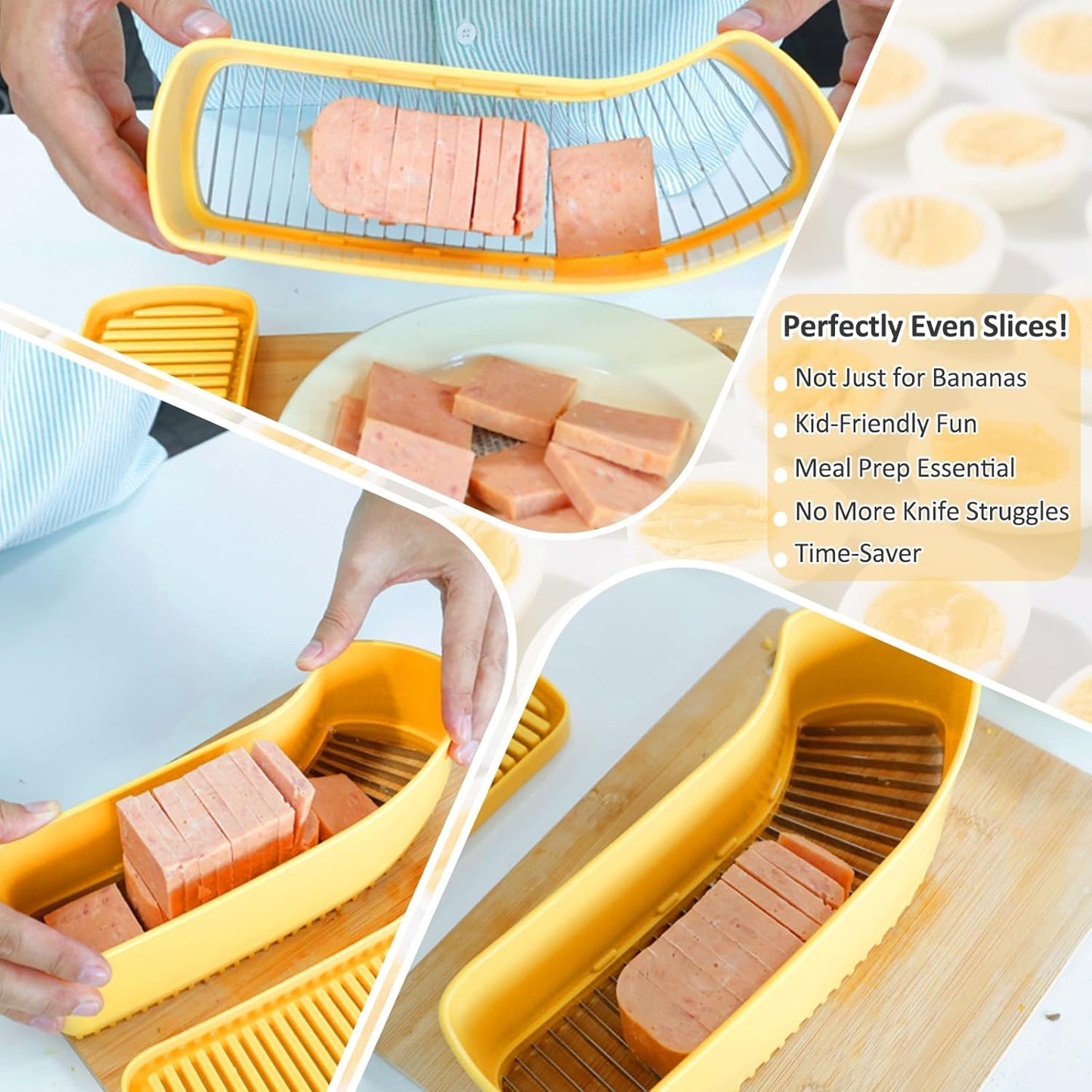 Extra Large Banana Slicer, Spam Slicer, Egg Cutter for Hard Boiled Eggs, Cheese Butter Cutter for Hot Dog Slicing, Multipurpose Strawberry Slicing Kitchen Gadgets for Fruits and Vegetables