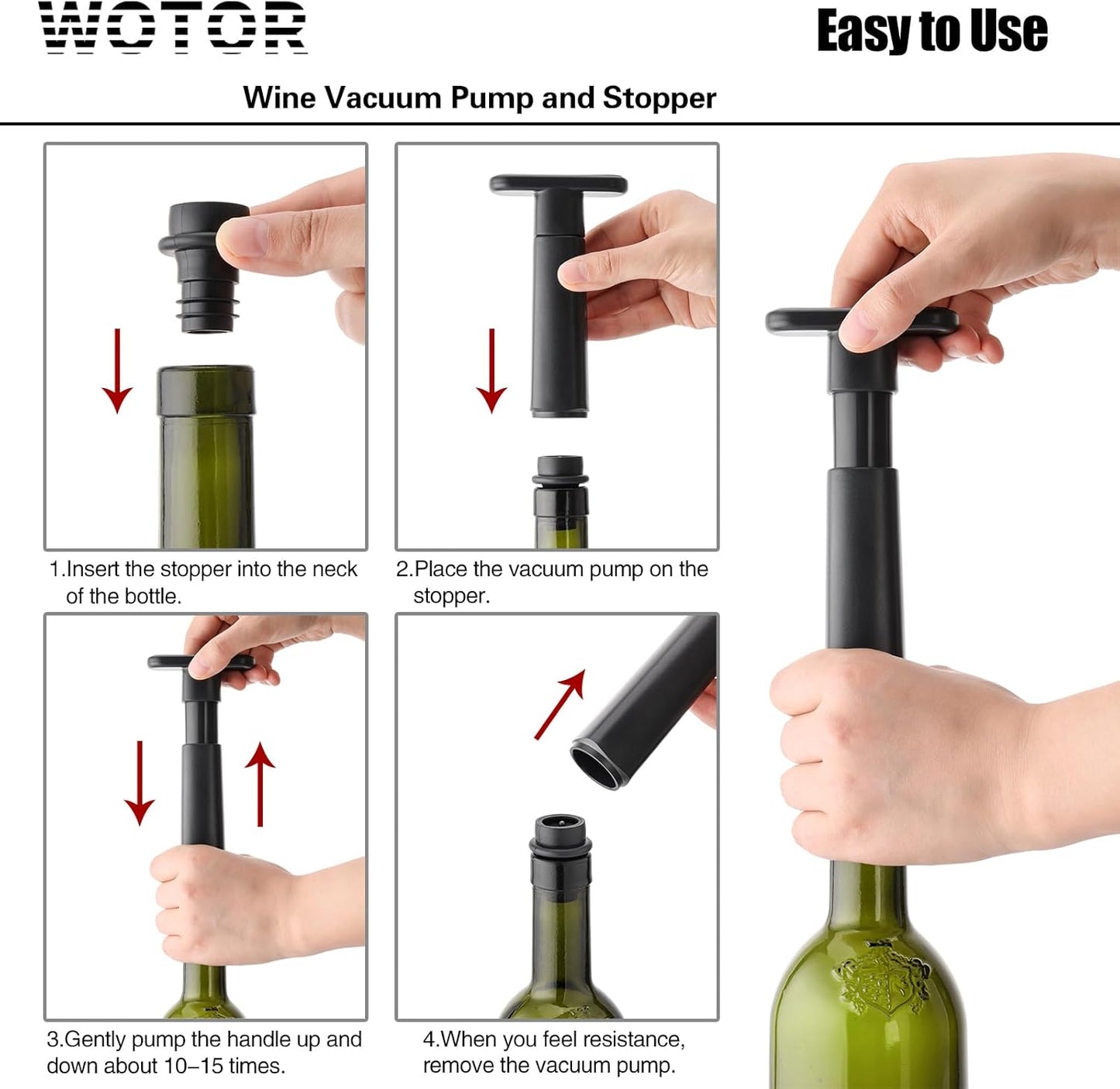 Wine Stoppers Vacuum, Silicone Wine Saver & Preserver, Reusable Bottle Sealer, Keep Fresh (Black, 12 Pieces)