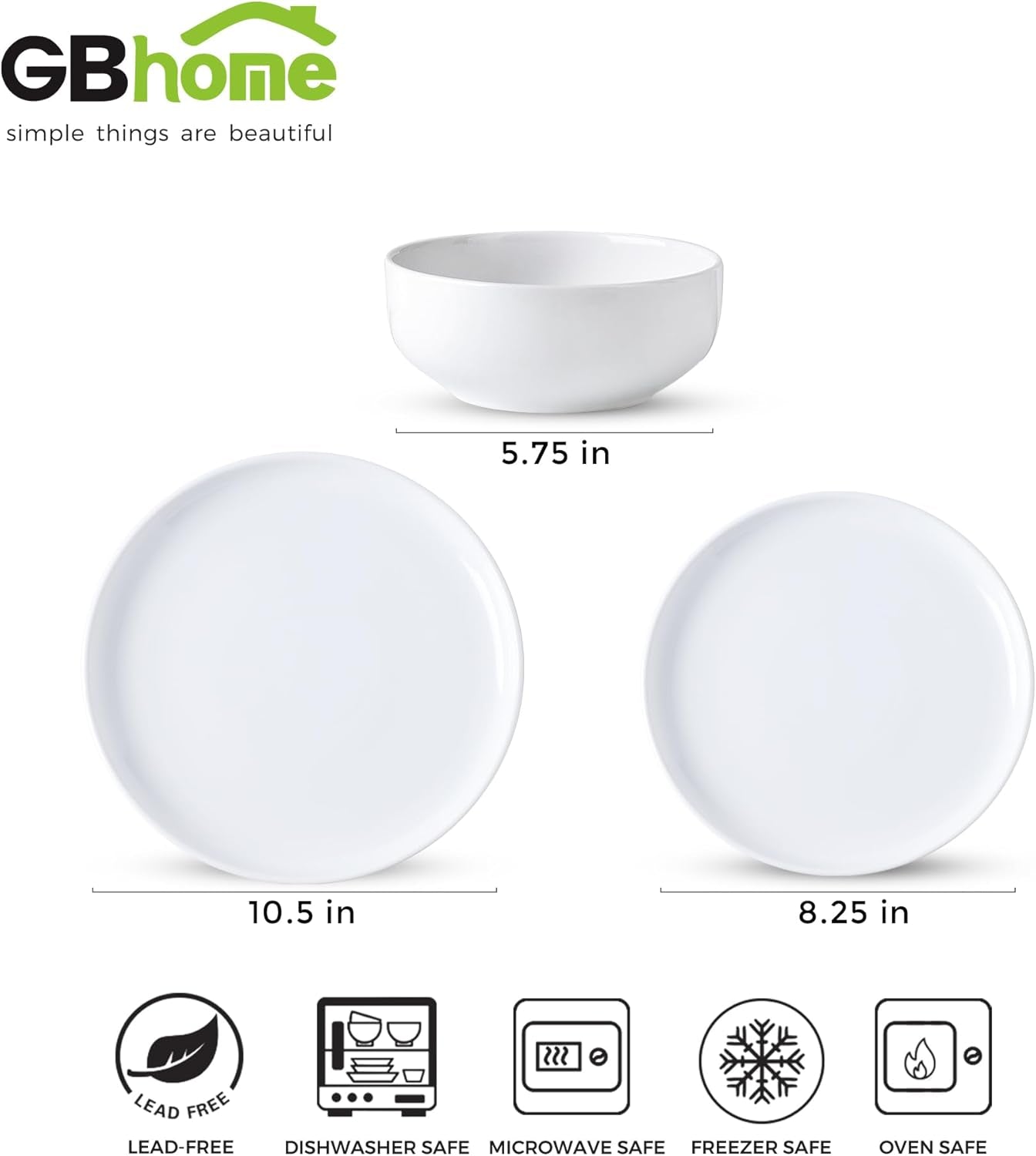 12-Piece Ceramic Dinnerware Set, Stoneware Plates and Bowls, Dishwasher and Microwave Safe, Service for 4 - White