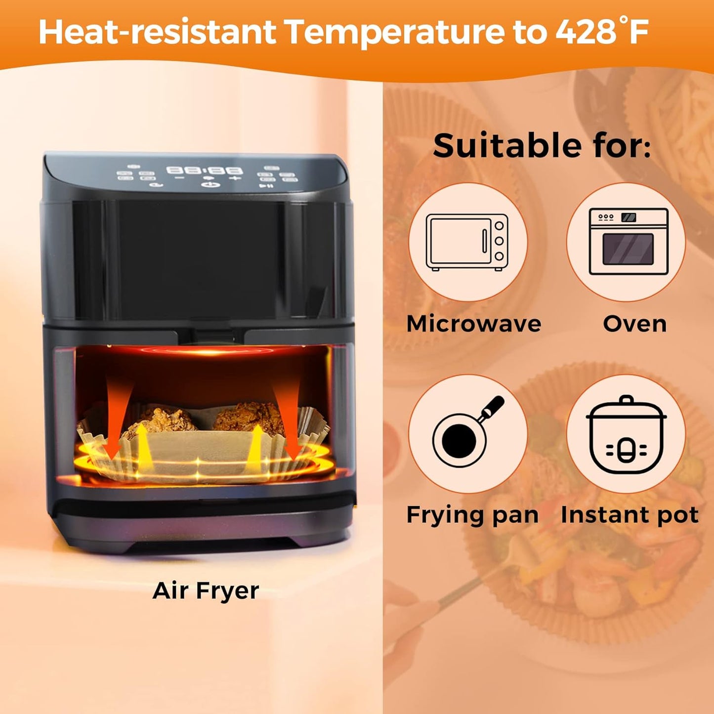 Air Fryer Liners Disposable, 100 PCS Non-Stick Air Fryer Paper Liners, Waterproof and Oilproof for Easy Cleanup, 8" Square Unbleached Parchment Paper for 5-8 QT Air Fryer, Baking, Microwave, Oven