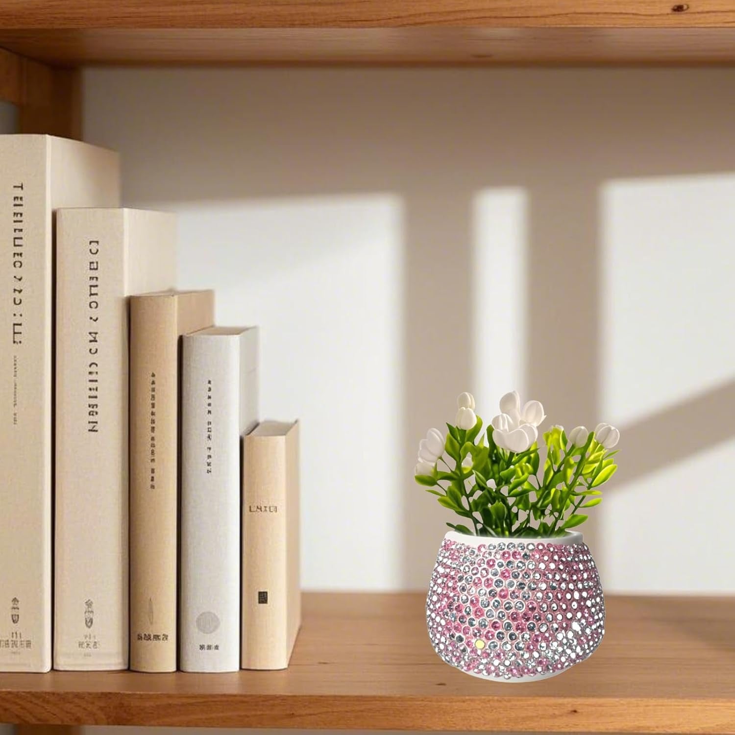 Flower Car Accessories Pink Bling Dashboard Decorations, Car Flower Vase Decals, Cute Car Interior Decor, Bling Desk Flowers for Women Office Girl Gifts