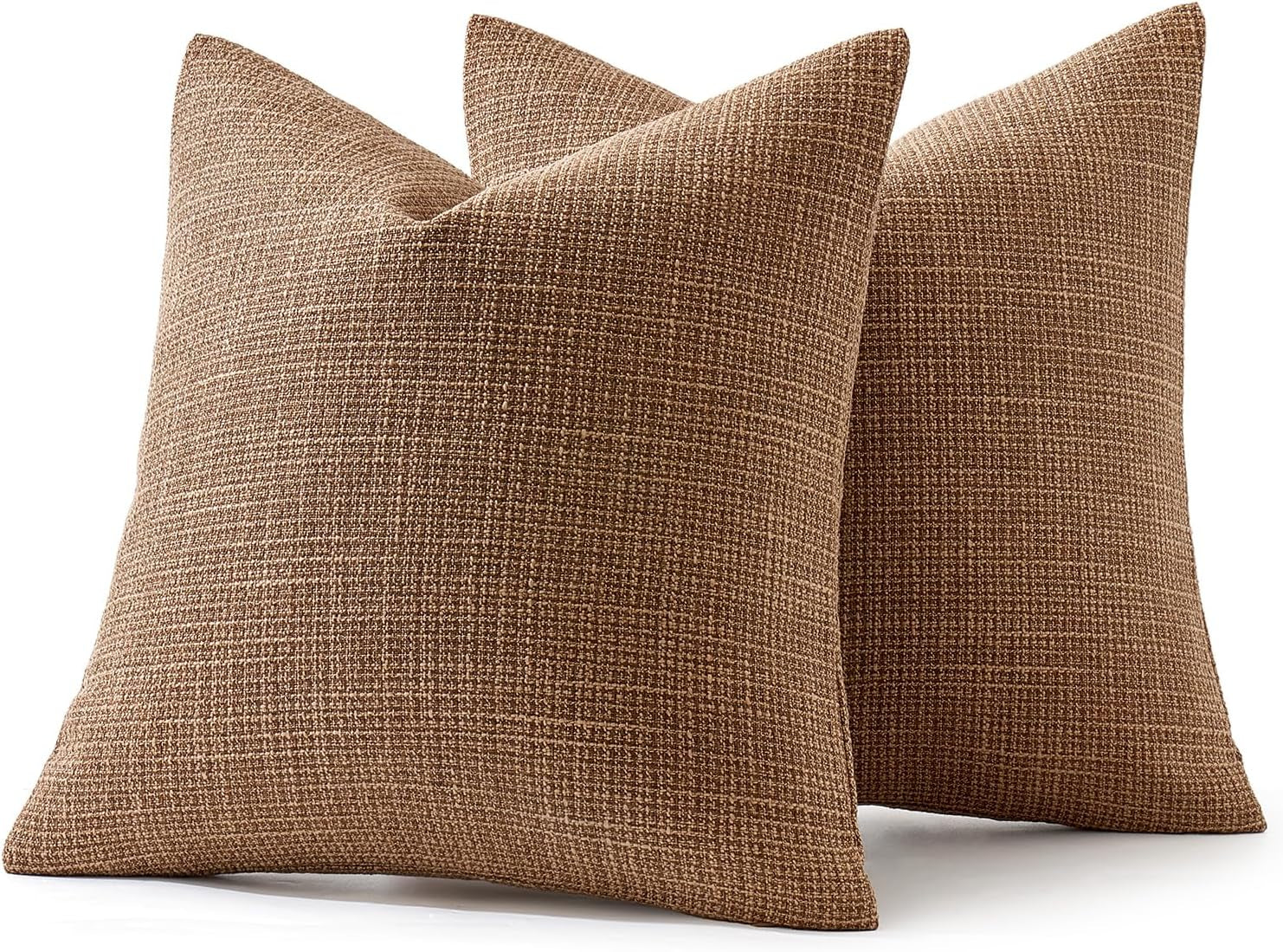 Burlap Linen Throw Pillow Covers 18X18 Inch Set of 2 Brown Decorative Pillows Modern Farmhouse Pillowcases Soft Accent Cushion Covers for Outdoor Couch Sofa Bedroom Livingroom Home Decor