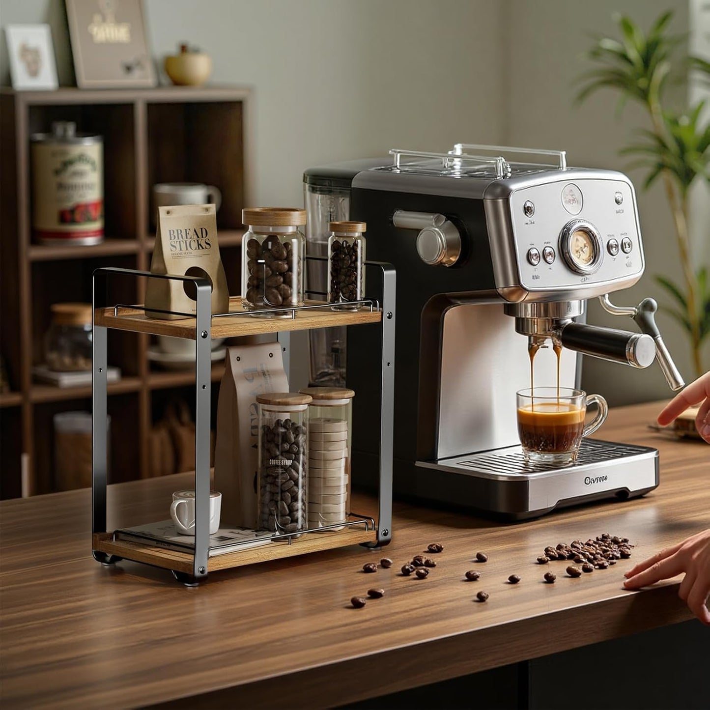 2-Tier Bathroom Counter Organizer, Wood Vanity Organizer Countertop for Skincare & Makeup, Multi-Purpose Vanity Bathroom Shelf for Coffee Station Kitchen Storage and Organization