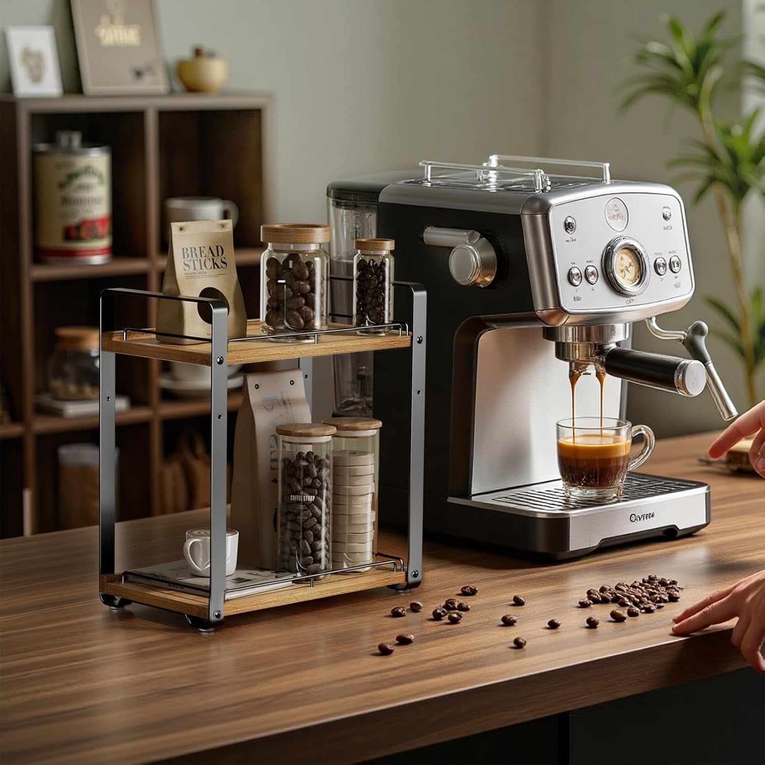 2-Tier Bathroom Counter Organizer, Wood Vanity Organizer Countertop for Skincare & Makeup, Multi-Purpose Vanity Bathroom Shelf for Coffee Station Kitchen Storage and Organization