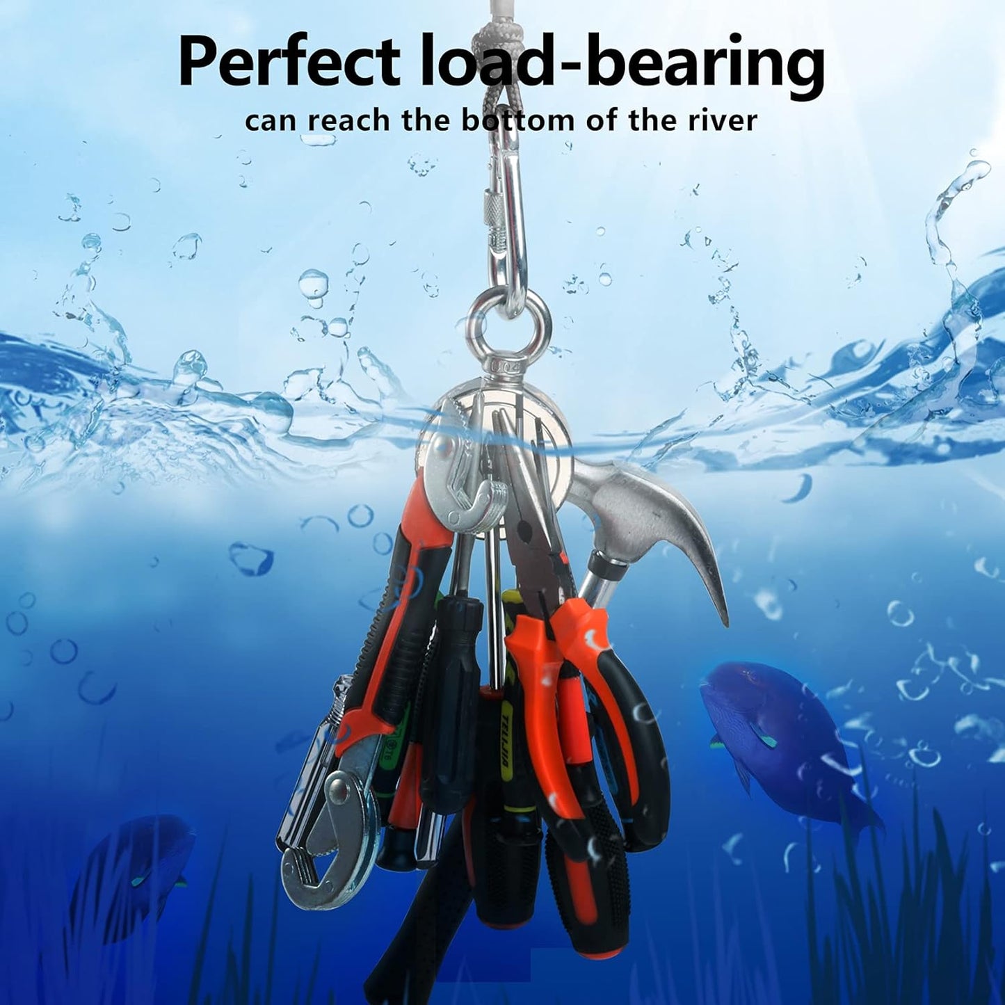 Professional Magnet Fishing Kit - 760 LBS Pulling Power with Grappling Hook, Heavy-Duty 65FT Rope, Gloves, and Locking Carabiner - 2.36 Inch Diameter