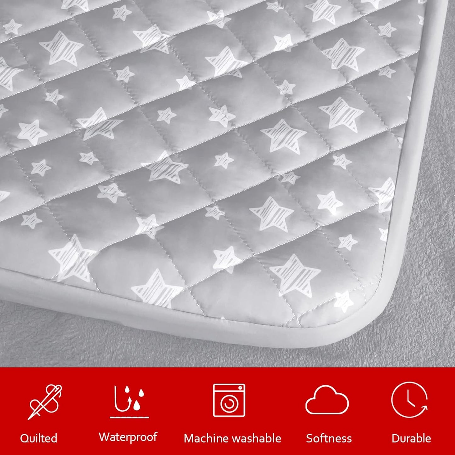 Waterproof Dog Bed Covers Replacement Washable Pet Hair Easy to Remove, Noiseless Quilted Puppy Pet Bed Cover Lovely Grey Star Print 27X36 Inches, for Dog/Cat, Cover Only
