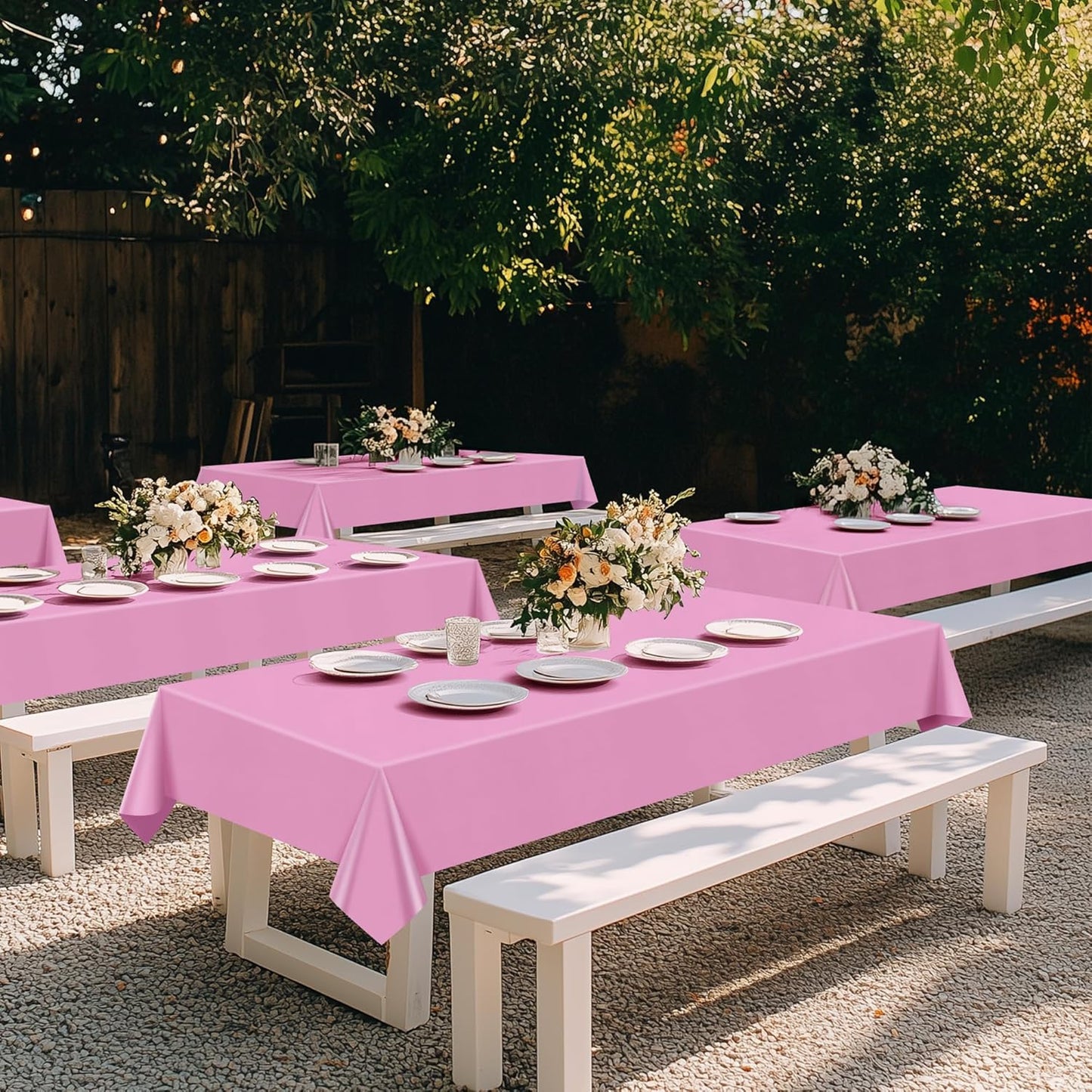 Light Pink Rectangular Tablecloth Set of 4, 54" x 72" Waterproof and Spillproof Disposable Plastic Covers, Durable Table Linens for Dining, Buffets, Picnics, and Outdoor Events