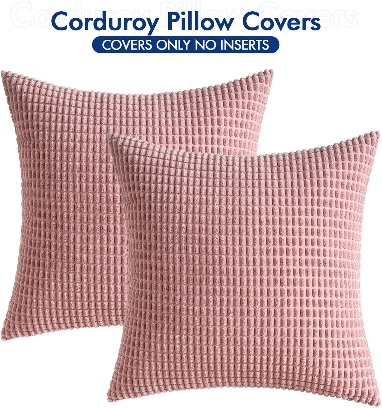 Pack of 2 Pillow Covers 18X18 Inch Granules Soft Corduroy Decorative Throw Pillow Covers for Couch Cushion Sofa Bedroom Living Room, Blush Pink