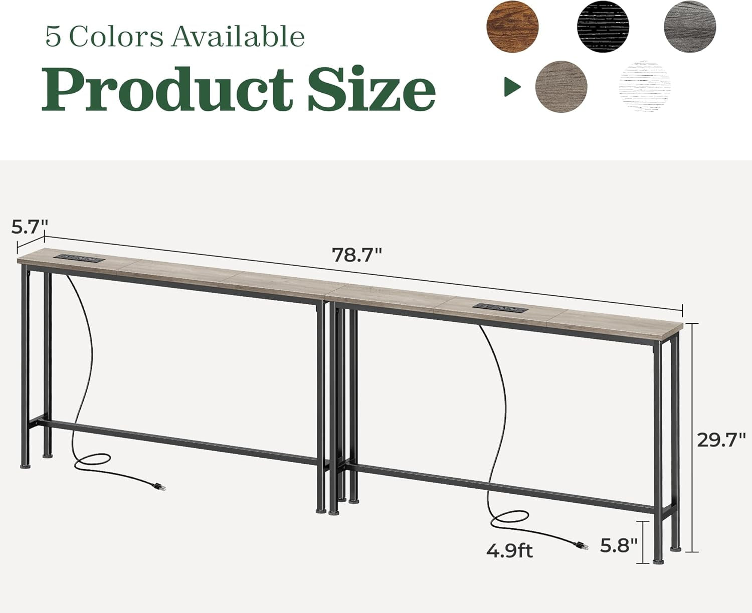 78.8-Inch Narrow Console Table Set of 2 with Charging Station, Oak Finish, Ideal for Living Room and Entryway
