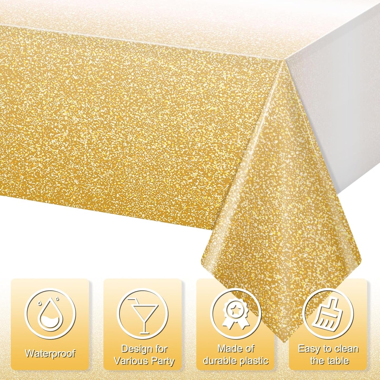 1 Pack Ombre Gold Plastic Tablecloth for Parties, Gradient Yellow Gold Disposable Tablecloths for Rectangle Tables, Light Gold Table Cover for Wedding Birthday Anniversary Party, 54X108Inch
