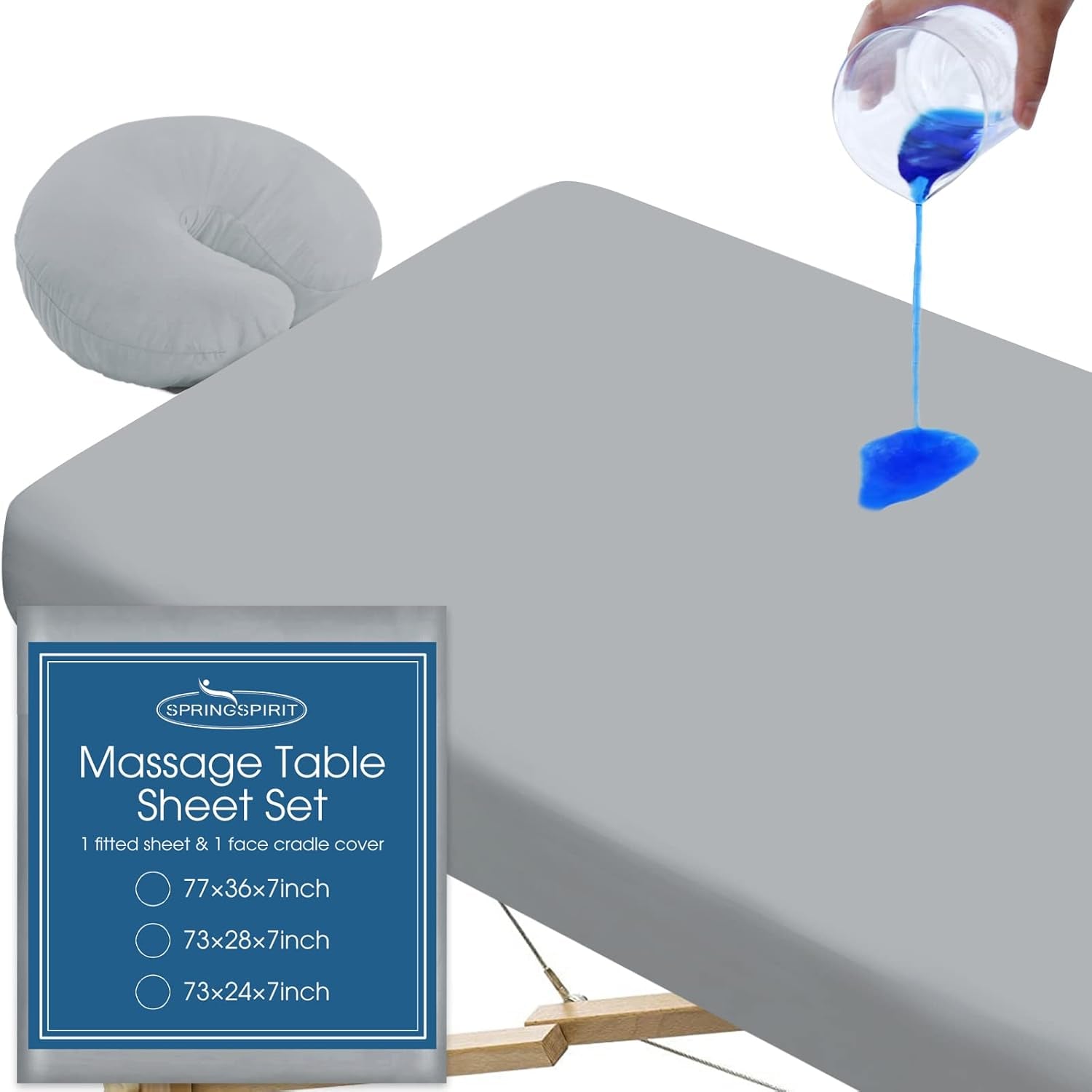 Waterproof Massage Table Sheets, Massage Table Cover Set 2- Piece Include Massage Fitted Sheet and Face Cradle Cover Ultra Soft & Skin-Friendly Fit Massage Table & Facial Bed, Grey, 36×77×7