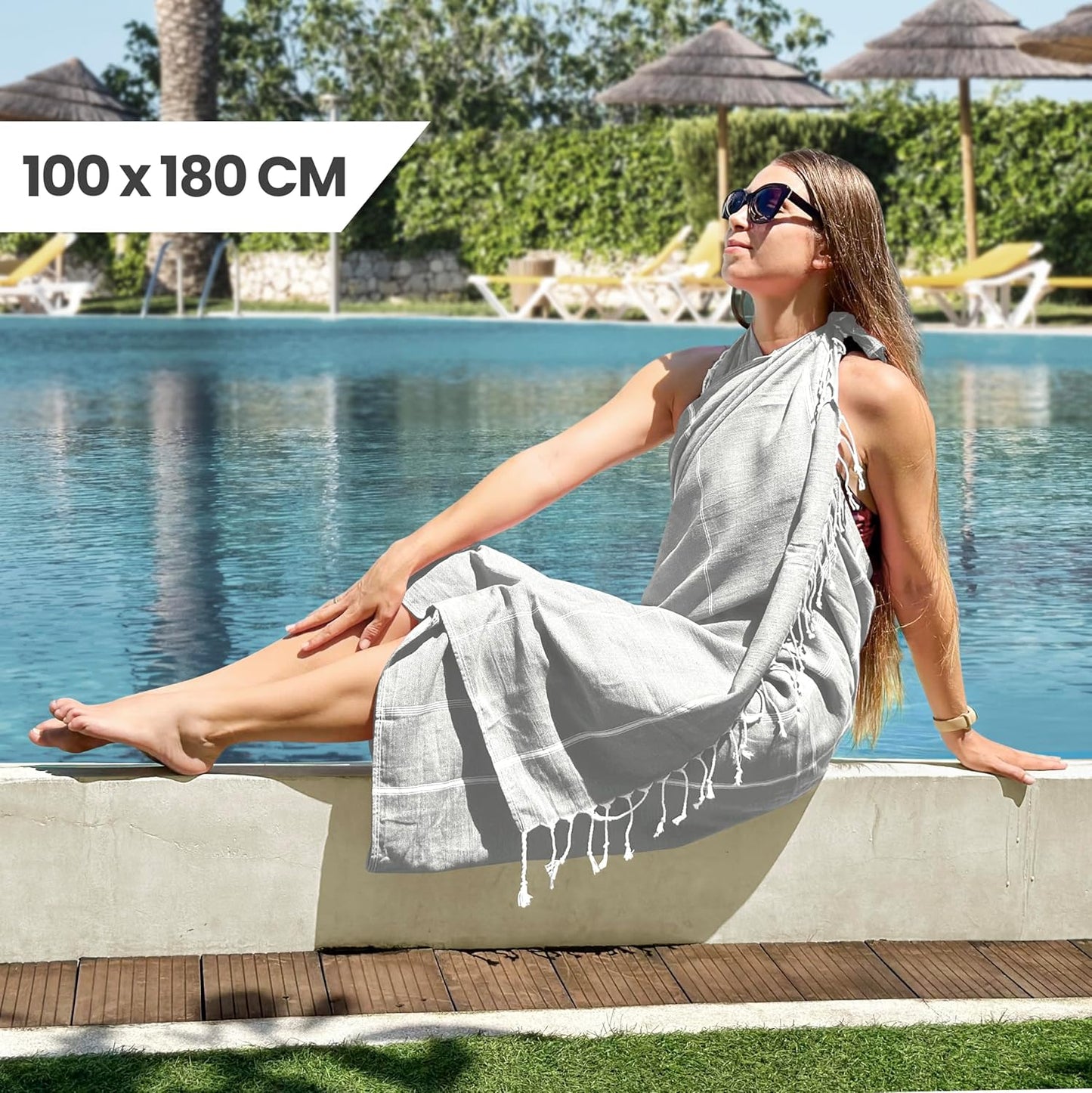 Pack of 2 Turkish Beach Towel (40X72 Inches), Oversized 100% Cotton Sand Free Lightweight Absorbent Quick-Dry Beach Blanket, Extra Large Turkish Bath Towels for Travel (Cool Grey)