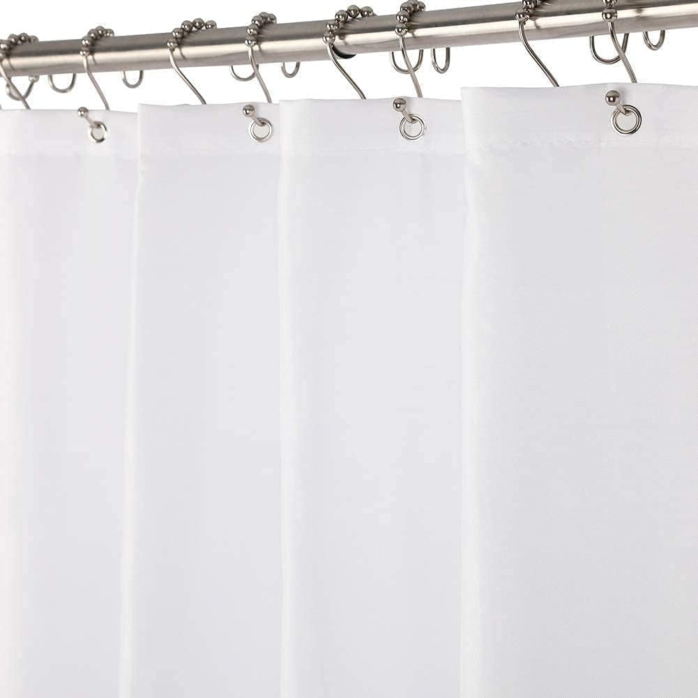 Small Stall Shower Curtain Liner Washable, 36 X 72 Inches, Fabric Shower Liner with 2 Bottom Stones, Narrow Waterproof RV Shower Curtain Liner, 6 Grommet Holes, Hotel Quality, White