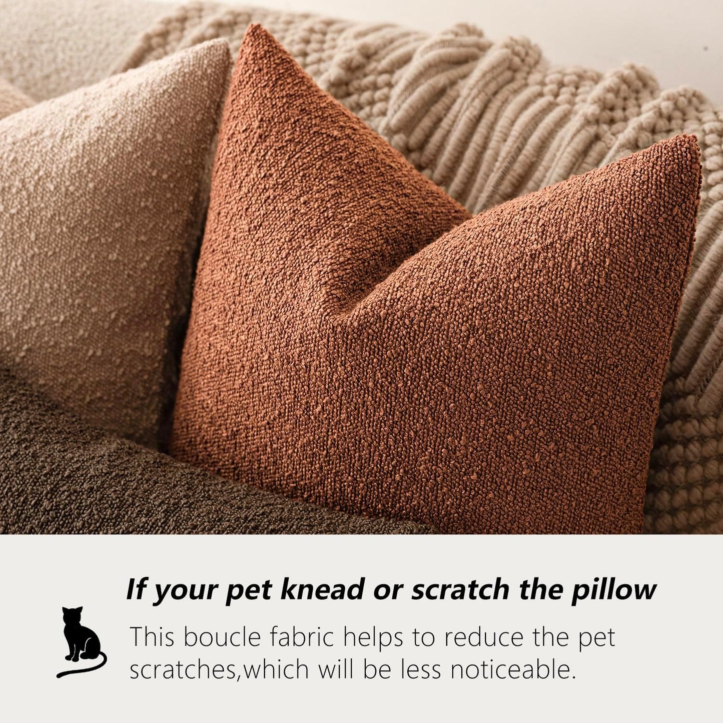 Pack of 2 Textured Boucle Throw Pillow Covers Accent Solid Decorative Lumbar Pillow Cases Soft Couch Cushion Case for Chair Sofa Bedroom Living Room Home Decor 12X20 Inch Burnt Orange Hazel