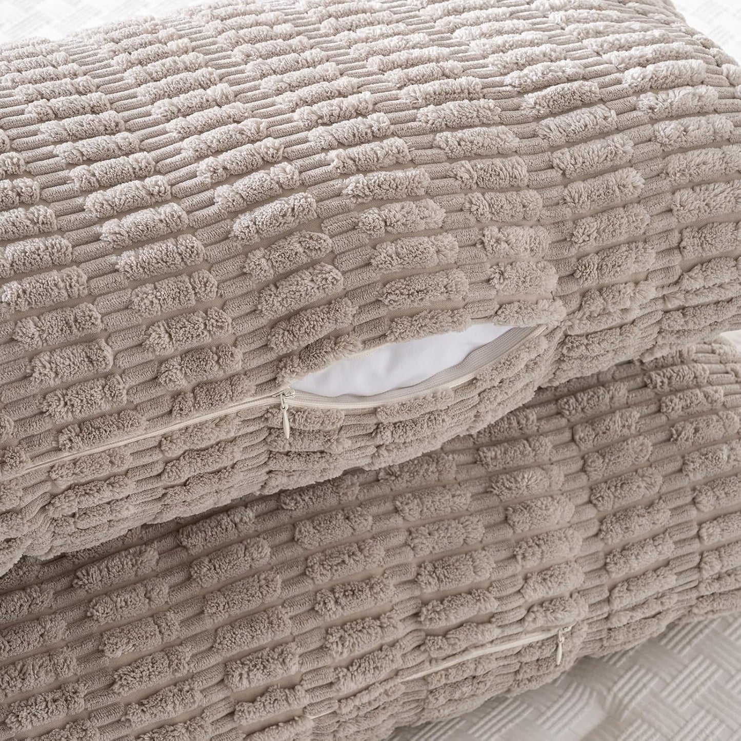 Taupe Long Lumbar Decorative Throw Pillow Covers 14X36 Inch for Bed Couch Bed Sofa, Rustic Farmhouse Boho Room Decor, Soft Striped Corduroy Rectangle Cushion Case 35X91 Cm