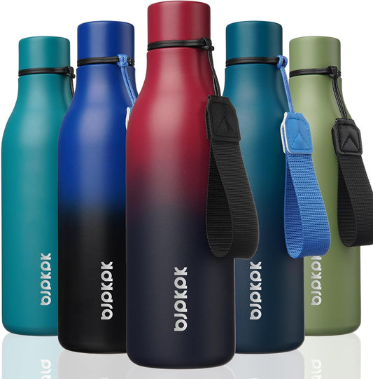 Insulated Water Bottles, 18 Oz Stainless Steel Metal Water Bottle with Strap, BPA Free Leak Proof Thermo, Mugs, Flasks, Reusable Water Bottle for Sports & Travel,Charming Red