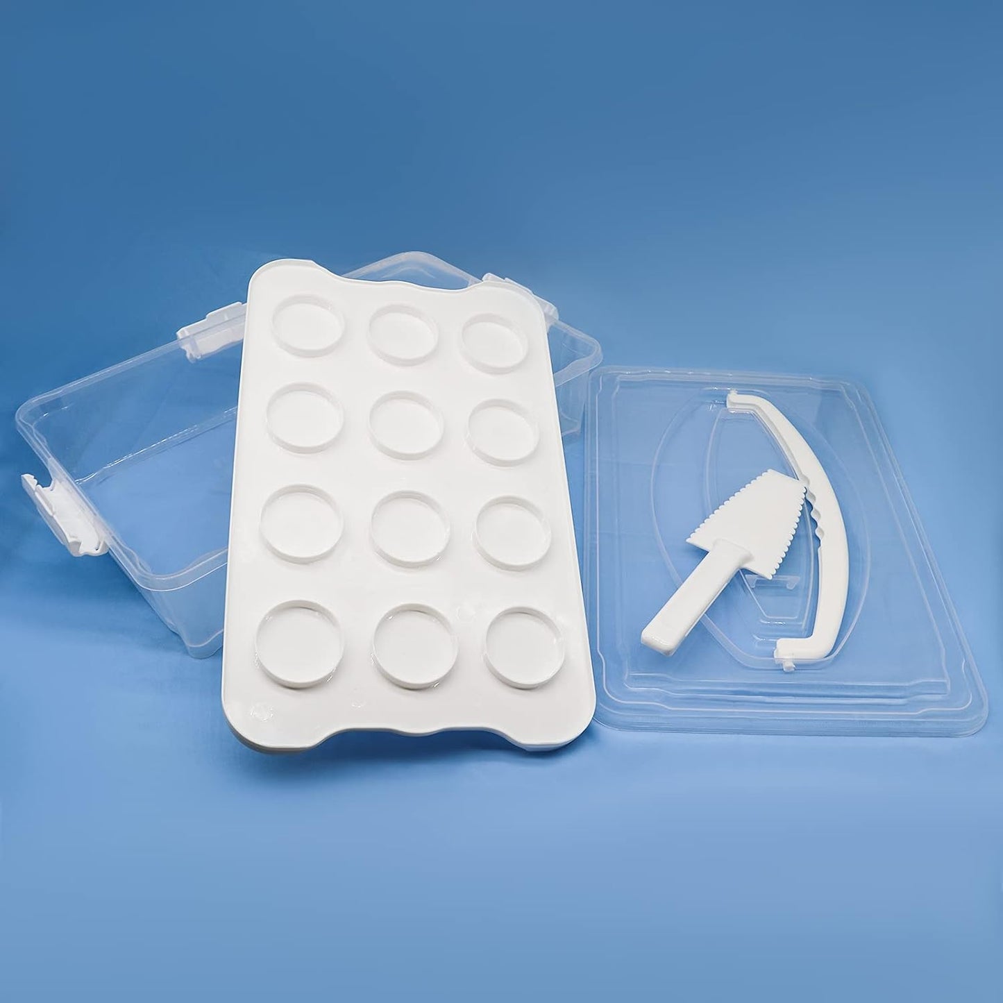 Plastic Cake and Cupcake Carrier Holder, Large Portable Storage Container for Storing 12 Cupcakes or 1 Large Cake, White