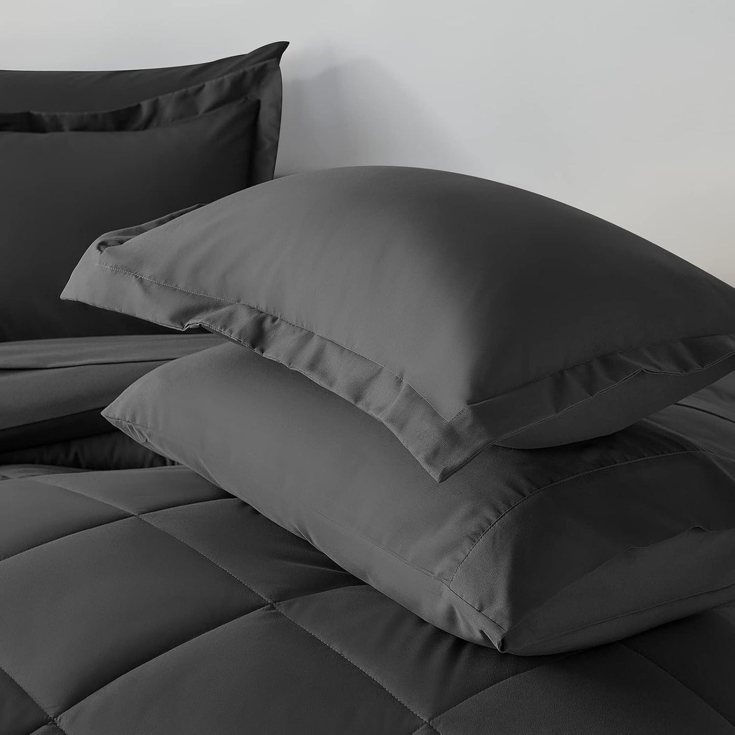 California King Comforter Set with 7 Pieces Bed in a Bag Dark Grey Cal King All Season Bedding with Comforter, Pillow Shams, Flat Sheet, Fitted Sheet and Pillowcases