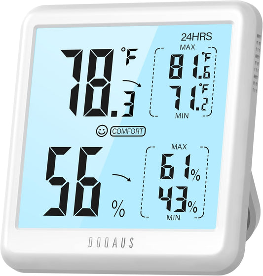 Digital Hygrometer Indoor Thermometer for House, Room Thermometer with 3S Fast Refresh & Max Min Records, Temperature Monitor Humidity Meter with Backlight, White