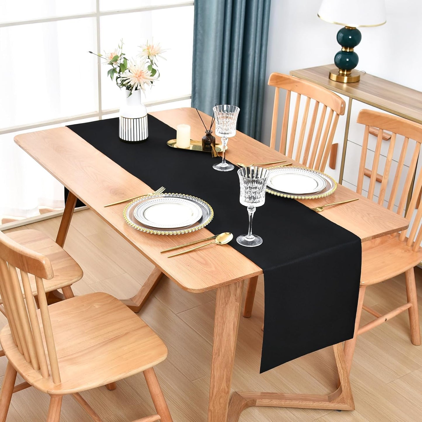 Farmhouse Black Table Runner Dining Table Runners 48 Inches Long Coffee Table Runner for Dresser Living Room Bedroom Holiday Party Banquet 12X48 Inch