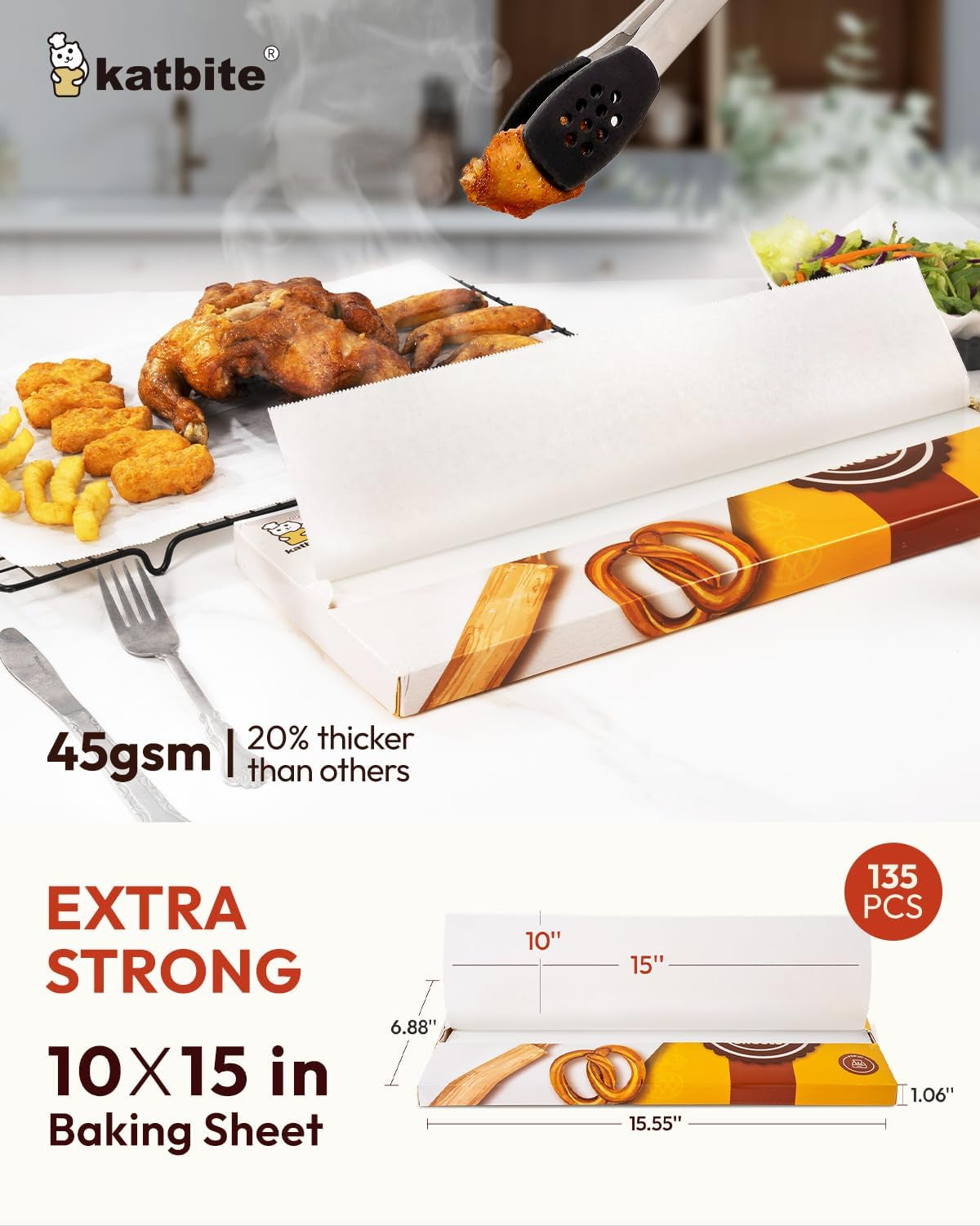 135Pcs 45 Gsm Pop-Up Parchment Paper Sheets, Heavy Duty & Non-Stick,10X15 in Pre-Cut Parchment Paper for Baking, Pop-Up Paper Dispenser for Cooking Wrapping Space-Saving