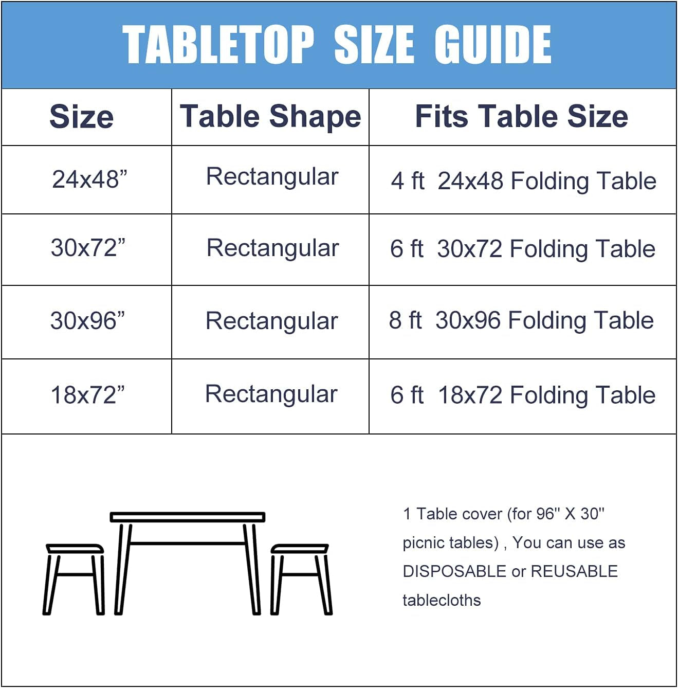 Blue Checkered Waterproof Vinyl Fitted Table Cover with Flannel Backing, 30" x 96", Ideal for Picnics, Travel, Holidays, and Parties