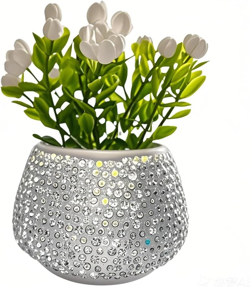 Flower Car Accessories Bling Dashboard Decorations, Car Flower Vase Decals, Cute Car Interior Decor, Bling Desk Flowers for Women Office Girl Gifts