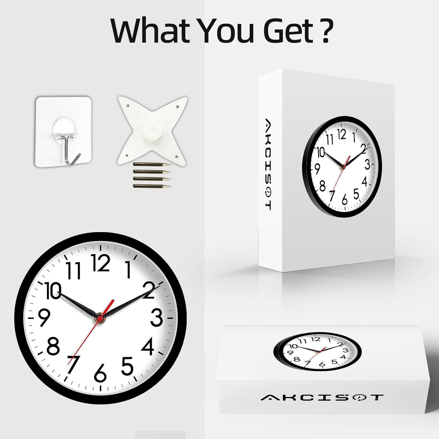 Wall Clock, Modern Small Wall Clocks Battery Operated 8 Inch, Silent Non-Ticking Analog Classic for Office, Home, Bathroom, Kitchen, Bedroom, School(Black)