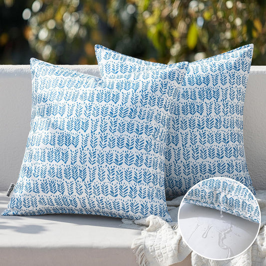 Set of 2 Waterproof Outdoor Throw Pillows - 18" x 18" Fade-Resistant Cushions with Inserts, Fluffy Decorative Pillows for Patio, Garden, and Sofa Use in Dark Blue