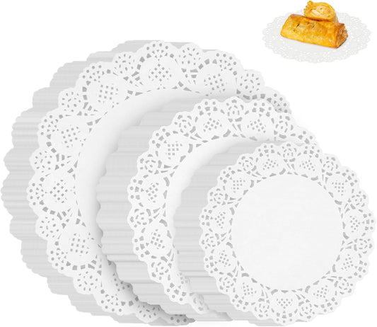 Paper Doilies, 200 Pack White Lace Doilies 6.5, 8.5, and 10.5 Inch for Food, Crafts, Baby Showers, Parties, Wedding, Birthday, Tableware Decoration