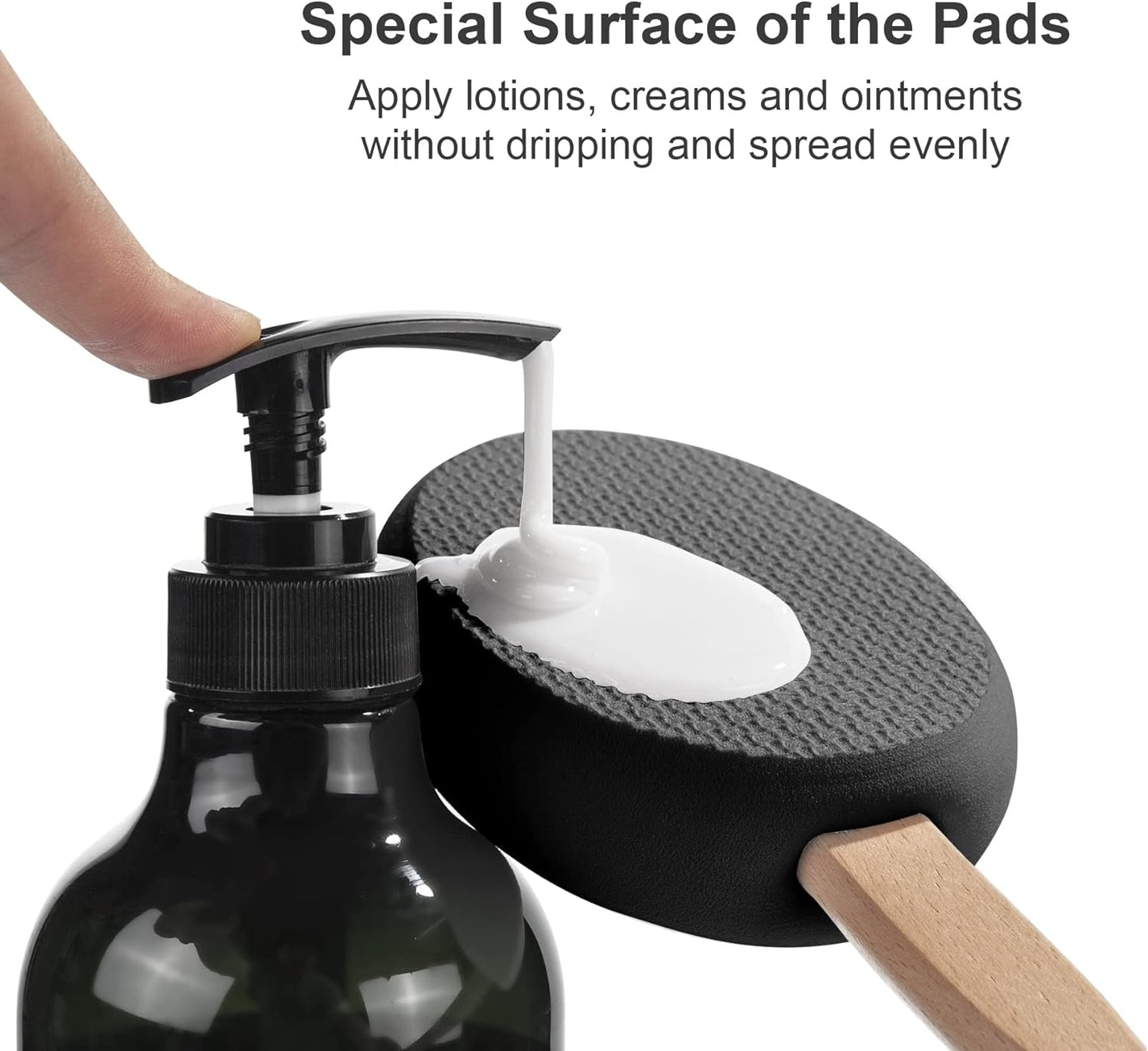 Lotion Applicator for Back, Feet, 4 Replacement Pads with 17" Curved Handle, Back Sunscreen Applicator for Kids, Elderly, Women, Apply Skin Cream Medicine Moisturizer Tanner, Black