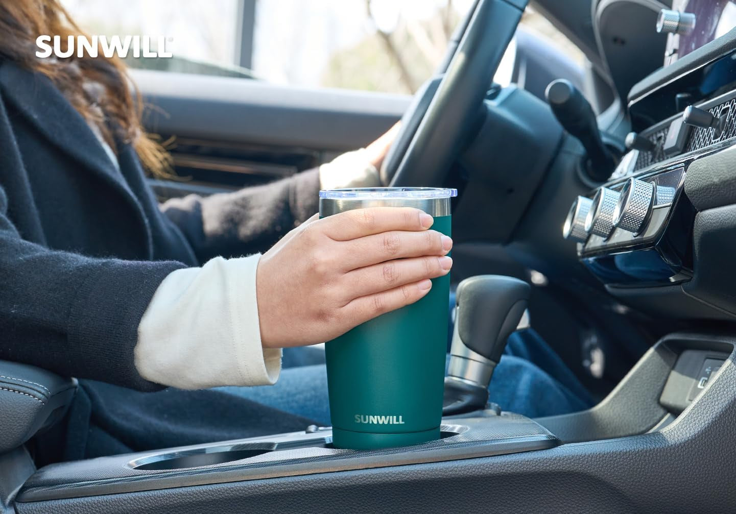 Travel Coffee Tumbler 20 Oz, Insulated Mug with Lid, Stainless Steel Cup for Outdoor, Powder Coated Dark Green